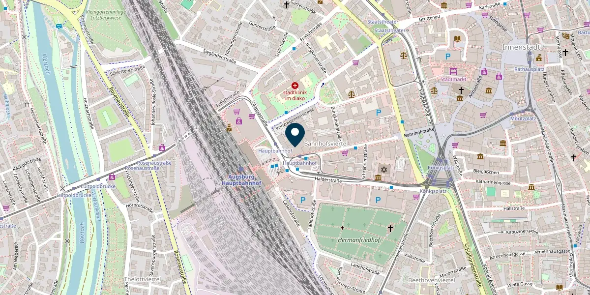 Standort von IDORA Immobilien auf OpenStreetMap - Bahnhofstraße 30, 86150 Augsburg
